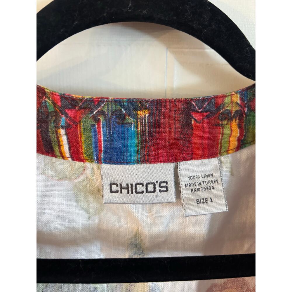 Chicos 100% Linen Vibrant Floral Tropical Beach Blouse Shirt Top Size 1 Medium - Picture 5 of 5
